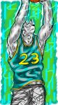  anthro ball basketball canine clothed clothing fur grey_fur hi_res kemono male mammal muscular muscular_male solo sport wolf yad 