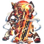  artist_request bare_shoulders belt brown_hair fingerless_gloves full_body gloves guilty_gear guilty_gear_xrd last_period long_hair male_focus muscle smile sol_badguy sword transparent_background weapon 