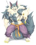  2018 5_fingers abs anthro biceps big_muscles black_nose canine captainjohkid claws clothed clothing darkstalkers digital_media_(artwork) fur hi_res jon_talbain male mammal muscular muscular_male pecs simple_background standing teeth video_games were werewolf white_fur 