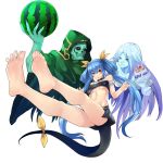  1girl barefoot blue_hair brown_eyes dizzy feet floating guilty_gear long_hair looking_at_viewer parted_lips pov pov_feet soles toes twintails 