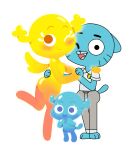  alpha_channel anthro antlers blue_eyes blue_fur blush cartoon_network child clothing family feline female freckles fur glowing gumball_watterson hand_holding horn hug husband male mammal one_eye_closed open_mouth pants penny_fitzgerald red_eyes shape_shifter the_amazing_world_of_gumball wife wings wink young 