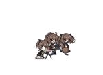  &gt;_&lt; ags-30 ags-30_(girls_frontline) animated animated_gif binoculars blue_eyes brown_eyes brown_hair chibi drum_magazine fleeing girls_frontline glasses hair_ornament multiple_girls official_art open_mouth ponytail red_eyes side_ponytail simple_background su_xiao_jei tripod twintails white_background 