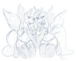  2018 ambris anthro anthrofied breasts changeling cleavage clothed clothing duo equine female friendship_is_magic hand_holding horn mammal my_little_pony princess_cadance_(mlp) queen_chrysalis_(mlp) sketch winged_unicorn wings 