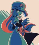  1girl blush capcom coat cowboy-shot female gloves hat long_coat long_hair low-tied_long_hair open_mouth prairie puffy_short_sleeves puffy_sleeves rockma_zx rockman shako_cap short_sleeves solo standing tentokki 