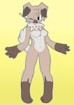  2018 abstract_background anthro breasts canine featureless_breasts featureless_crotch female ineedanaccount mammal nintendo pok&eacute;mon pok&eacute;mon_(species) rockruff solo tongue tongue_out video_games 