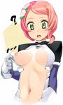  :o ? alisa_boskonovich android bad_id bad_pixiv_id breasts flower gloves green_eyes hair_flower hair_ornament heisa looking_down medium_breasts navel nipples one_breast_out open_clothes open_mouth open_shirt pink_hair shirt short_hair solo surprised tekken tekken_6 