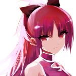  absurdres armpit_crease bad_id bad_pixiv_id bare_shoulders black_bow bow commentary_request eyebrows_visible_through_hair gem hair_between_eyes hair_bow highres jewelry long_hair looking_at_viewer mahou_shoujo_madoka_magica misteor red_eyes red_hair sakura_kyouko solo white_background 