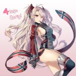 antenna_hair azur_lane bangs black_legwear blush boots breasts commentary_request countdown eyebrows_visible_through_hair finger_to_mouth garter_straps gloves gradient gradient_background hair_between_eyes headgear highres iron_cross knee_up large_breasts long_hair looking_at_viewer mole mole_on_breast multicolored_hair norwegian_flag parted_lips pink_background prinz_eugen_(azur_lane) red_hair shintou side_cutout sideboob sidelocks silver_hair simple_background smile solo streaked_hair swept_bangs thigh_boots thighhighs two_side_up very_long_hair watermark wide_sleeves 