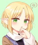  :o arm_warmers blonde_hair blush commentary_request green_eyes half_updo highres jewelry looking_at_viewer mizuhashi_parsee pointy_ears ring scarf short_hair solo spoken_blush touhou v-shaped_eyebrows yururi_nano 