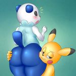  blush butt duo fur hi_res male mammal nintendo nude oshawott pikachu pok&eacute;mon pok&eacute;mon_(species) ruruduu smile video_games 