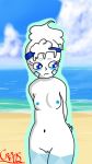  2018 blue_eyes blush breasts crisus dessert detailed_background digital_media_(artwork) female food food_creature hair humanoid ice_cream navel nintendo not_furry nude outside pok&eacute;mon pok&eacute;mon_(species) pok&eacute;morph pussy seaside shy small_breasts solo vally_(character) vanillite video_games 