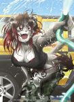  animal_ears bad_source black_hair blue_sky breasts cougar_ears cougar_girl cougar_tail dated day furry ground_vehicle highres hose jeep kitten_keiko_(kit_maguire) large_breasts motor_vehicle non-anime_related original outdoors red_eyes red_hair rod_molinaro sky solo tail watermark 