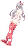  ass blush bow fujiwara_no_mokou hair_bow highres long_hair long_sleeves looking_down non_(z-art) panties red_footwear silver_hair simple_background standing touhou underwear undressing white_background white_bow white_panties 