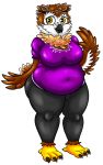  anthro avian beak belly big_belly big_breasts big_butt bird breasts butt clothed clothing feathers female grandpaced looking_at_viewer navel obese obese_female overweight overweight_female owl phelia simple_background smile solo standing talons thick_thighs toes voluptous wings 