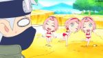  1boy 1girl animated animated_gif bikini dancing green_eyes haruno_sakura hatake_kakashi headband mask naruto_(series) outdoors pink_hair swimsuit white_hair 