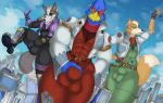  anthro arwing avian bird bulge canine city clothed clothing corneria destruction falco_lombardi fox fox_mccloud macro male mammal mkvero nintendo star_fox stomping video_games wolf wolf_o&#039;donnell 