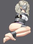  arms_behind_back barefoot bdsm blindfold bondage bound bound_arms duct_tape facing_viewer feet gag gbeeee improvised_gag long_hair persona persona_5 shuujin_academy_uniform soles solo sweat takamaki_anne tape tape_bondage tape_gag twintails 