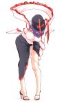  adjusting_clothes adjusting_panties black_hat black_skirt breasts hat hat_ribbon high_heels highres large_breasts nagae_iku non_(z-art) panties panty_pull purple_hair red_ribbon ribbon sandals shawl short_hair simple_background skirt solo standing touhou underwear white_background white_panties 