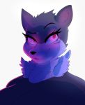  2018 anthro breasts canine capdocks clothed clothing female frankie_(capdocks) fur glowing glowing_eyes grey_fur mammal neck_tuft pink_eyes raised_eyebrow simple_background smile solo tuft were werewolf white_background white_fur wolf 