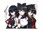  absurdres akame akame_ga_kill! animal_ears arm_ribbon bare_shoulders black_hair black_scarf blake_belladonna bow cat_ears coattails crossover detached_sleeves flower gloves hair_bow highlights highres kill_la_kill kusarigama long_hair looking_at_viewer matoi_ryuuko midriff multicolored_hair multiple_girls navel necktie red_eyes red_hair reyfearspsychosis ribbon rwby scarf scissor_blade senketsu shirt short_hair sickle single_glove sleeveless sleeveless_shirt streaked_hair suspenders trait_connection two-tone_hair vambraces very_long_hair vest weapon yellow_eyes 