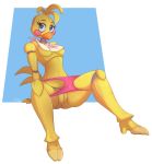  animatronic anthro avian beakless bib bird blush chicken clothing digital_media_(artwork) eggshoppe female five_nights_at_freddy&#039;s five_nights_at_freddy&#039;s_2 hi_res looking_at_viewer machine nude panties pussy robot simple_background smile solo spread_legs spreading teeth toy_chica_(fnaf) underwear video_games wire 