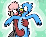  2018 animal_genitalia anthro avian balls beak bird cub digital_media_(artwork) duo erection feathers grope male male/male nude open_mouth penis pokefound simple_background smile tongue wings young 