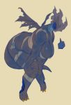  2018 anthro big_breasts big_butt breasts butt claws dragon dullahan emoticon female fire headless membranous_wings nude overweight rtr scalie simple_background slightly_chubby solo speech_bubble standing thick_thighs wings 