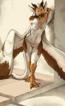  anthro avian beak breasts eva_(ozawk) featureless_breasts featureless_crotch female gryphon jinash looking_at_viewer nude smile solo standing wide_hips 