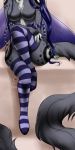  2017 anthro arthropod black_fur black_tail breasts chest_tuft clothing cockroach colored_nails featureless_breasts female fur green_nails grey_fur grey_tail hair insect langurhali legwear long_hair long_tail markings nails purple_hair sitting solo stockings target thigh_highs tuft vera vera_(artist) wavy_hair white_fur wings 