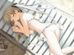  1girl ass bikini chair eyebrows_visible_through_hair eyes_closed female game_cg hair_ribbon hashimoto_takashi kasugano_sora long_hair lounge_chair lying ribbon sand shade sleeping solo swimsuit thighs twintails white_hair yosuga_no_sora 