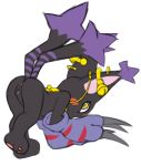  2018 bell bent_over blackgatomon blackgatomon_x butt colored_sketch digimon dipstick_tail ear_piercing ear_tuft female furball looking_back multi_tail multicolored_tail nude pawpads piercing presenting presenting_hindquarters pussy ringed_tail simple_background solo tuft white_background yellow_eyes 