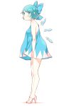  blue_eyes blue_hair blush bow breasts cirno commentary_request dress hair_bow high_heels highres ice ice_wings looking_at_viewer medium_breasts non_(z-art) short_hair simple_background sleeveless sleeveless_dress touhou wings 