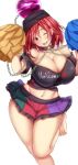  ;d bare_legs bare_shoulders barefoot black_choker black_shirt blush breasts chain choker cleavage clothes_writing collarbone commentary_request covered_nipples crop_top ebi_193 feet_out_of_frame green_skirt groin hair_between_eyes hands_up head_tilt hecatia_lapislazuli holding holding_pom_poms huge_breasts leg_up looking_at_viewer midriff miniskirt multicolored multicolored_clothes multicolored_skirt navel off-shoulder_shirt off_shoulder one_eye_closed open_mouth petticoat polos_crown pom_poms purple_skirt red_eyes red_hair red_skirt shiny shiny_skin shirt short_hair short_sleeves simple_background skirt smile solo stomach thighs touhou white_background 