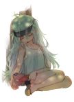  alternate_costume bangs black_shorts blush bucket bug casual closed_eyes collarbone dragonfly drooling full_body g11_(girls_frontline) girls_frontline hair_between_eyes hat holding_shovel insect light_particles long_hair parted_lips sandals shade short_shorts shorts shovel shuzi silver_hair sitting sleeping sleeping_upright solo tank_top thighs very_long_hair white_tank_top 