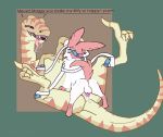  2018 anus claws clothing dinosaur drooling duo eeveelution female feral interspecies larger_female male male/female mammal maugrim0 naughty_face nintendo paws penetration pok&eacute;mon pok&eacute;mon_(species) pussy raptor saliva scalie sex simple_background size_difference smile sylveon teeth theropod toe_claws tongue video_games 