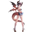  ahoge alpha_transparency ass bandaged_arm bandages bare_shoulders bikini bikini_skirt blue_bikini blush breasts dragon_girl dragon_horns dragon_tail dragon_wings full_body granblue_fantasy grea_(shingeki_no_bahamut) hair_between_eyes horns large_breasts looking_at_viewer looking_back minaba_hideo official_art pointy_ears purple_hair red_eyes sandals shingeki_no_bahamut short_hair smile solo standing standing_on_one_leg swimsuit tail transparent_background wings 