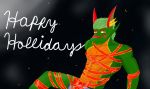  anthro antifreeze blush christmas clothed clothing dragon gift holidays male muscular ribbons suggestive tats_(antifreeze) topless 