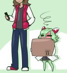  blush box female holding_object human kirlia larger_male limebreaker male mammal nintendo pok&eacute;mon pok&eacute;mon_(species) size_difference smaller_female video_games 