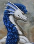  2018 blue_hair digital_media_(artwork) dragon hair headshot_portrait hibbary horn orange_eyes portrait simple_background 