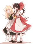  apron bad_id bad_twitter_id bangs black_dress black_footwear black_hair blonde_hair blush bow braid brown_eyes brown_hair buttons detached_sleeves dress frilled_dress frills full_body hair_between_eyes hair_bow hair_tubes hakurei_reimu hat juliet_sleeves kirisame_marisa kosencha large_bow long_hair long_sleeves mary_janes multiple_girls puffy_sleeves shoes short_sleeves side_braid simple_background single_braid skirt skirt_set smile socks standing touhou vest waist_apron walking white_background white_legwear yellow_eyes 