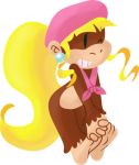  barefoot blonde_hair bottomless brown_fur clothed clothing dixie_kong donkey_kong_(series) ear_piercing female fur hair hat long_hair low_res mammal monkey nintendo one_eye_closed piercing ponytail primate saladturtles smile soles solo toes video_games wink 