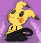  black_eyes black_skin clitoris empty_eyes female mimikyu nintendo pdxyz pok&eacute;mon pok&eacute;mon_(species) presenting presenting_pussy purple_background purple_pussy pussy simple_background solo video_games 