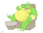  anthro belly big_belly canson claws crocodilian crown donkey_kong_(series) king_k_rool male musclegut muscular muscular_male navel nintendo overweight overweight_male reptile scalie sitting solo video_games 