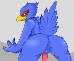  2019 animal_genitalia animal_penis anthro anus avian backsack balls butt falco_lombardi looking_back male nintendo nude penis perineum presenting presenting_hindquarters simple_background sirpsycho smile solo star_fox tapering_penis video_games 