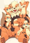  2018 4_fingers anthro anthrofied arcanine blue_eyes blush brown_fur brown_nose cheek_tuft chest_tuft cub cute cute_fangs eyes_closed featureless_crotch fur group growlithe larger_male male moki navel nintendo nude one_eye_closed open_mouth orange_fur pok&eacute;mon pok&eacute;mon_(species) pouting size_difference smaller_male smile tan_fur tongue tuft video_games young 