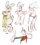  blush breasts clothing dress female fur lagomorph looking_at_viewer mammal one_eye_closed panken panties panty_pull rabbit simple_background smile solo standing striped_panties underwear white_fur white_panties wink 