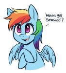  2018 ? blue_feathers blush cute dialogue english_text equine eyelashes feathered_wings feathers female feral friendship_is_magic hair higglytownhero hooves mammal multicolored_hair my_little_pony nude open_mouth open_smile pegasus portrait purple_eyes rainbow_dash_(mlp) rainbow_hair simple_background smile solo teeth text tongue white_background wings 