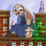  anthro anus blpanda building butt clitoris clothing disney fart female judy_hopps lagomorph macro mammal police_uniform purple_eyes pussy rabbit solo sweat torn_clothing uniform zootopia 