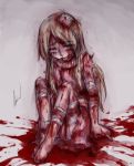  aosora_(mizore) bandages bandaid blood blood_on_face blood_on_ground blood_splatter blood_stain bloody_clothes long_hair original solo 