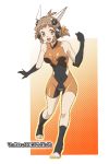  bare_shoulders bike_shorts bodysuit breasts breasts_apart brown_hair clenched_hand commentary_request covered_navel elbow_gloves gauntlets gloves hair_ornament headgear link_(aa30) looking_at_viewer medium_breasts open_mouth senki_zesshou_symphogear short_hair smile solo tachibana_hibiki_(symphogear) 